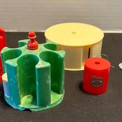 Colorful MCM Miniature Thread Carousel Caddy Spool Holders - Vintage Sewing Accessories