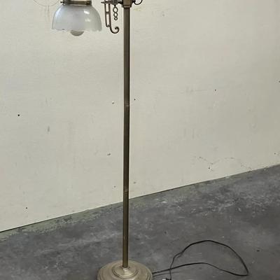 Vintage Bridge Arm Floor Lamp with Frosted Glass Shade