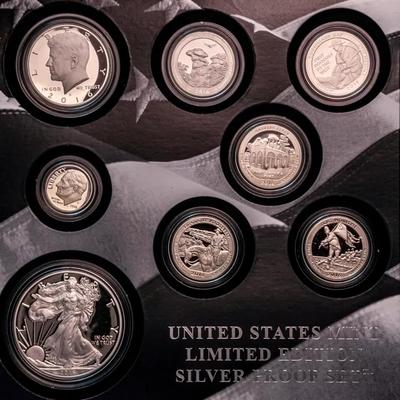 2016 US Mint 8 Coin Silver Proof Set With 99.9% American Eagle & 7 90% Coins