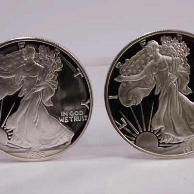 99.9% Silver 1989 S American Eagle One Dollar Coins (2)