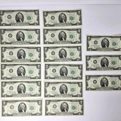 Uncirculated Series 1976 Two Dollars Bills - Most With Sequential Serial Numbers