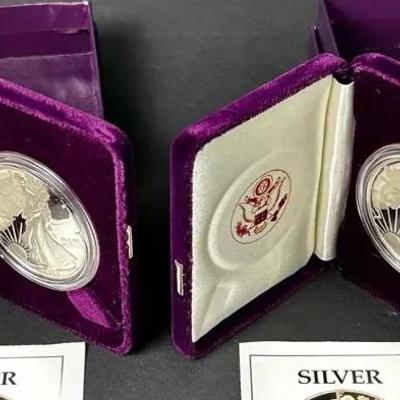 99.9% Silver 1988 S American Eagle One Dollar Coins (2)