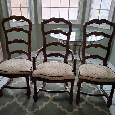 3 Wood Dining Chairs W/ Cloth Seats