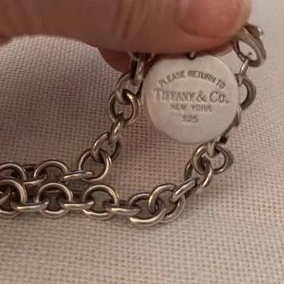 Tiffany & Co Sterling Silver 
"Please Return to Tiffany" Charm Rolo Link Bracelet