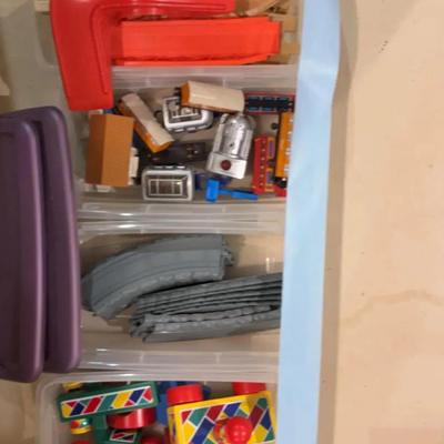 Assorted Train Tracks & Roller Toys, Legos & Box, Unopened Pez 
