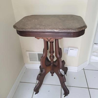 Stone Top Pedestal Table On Wheels & 2 Carmel Foret Lily Prints