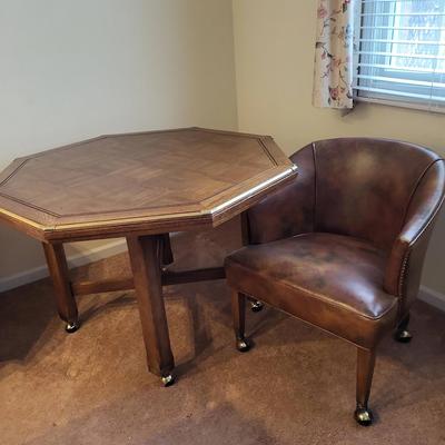 Octagon Game Table W/ 4 Club Chairs