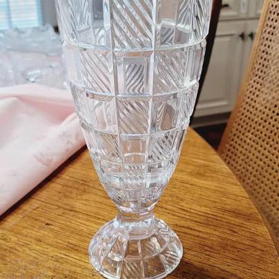 Towle Crystal Checkerboard Candlestick and Hurricane 