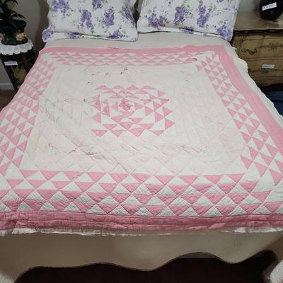 Pink And White Handcrafted Throw/Lap Quilt - Cutter for Upcycling 