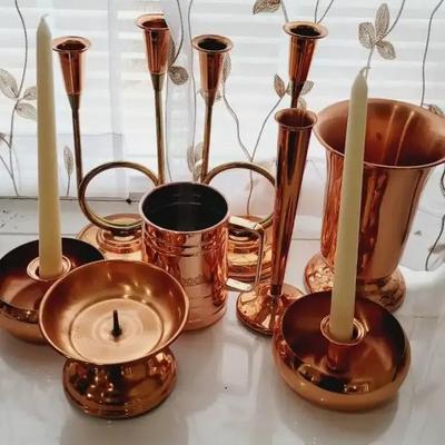 Copper Vases Candlesticks Mug Decor Lot