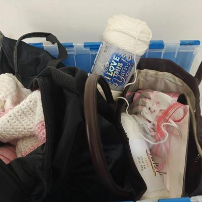 Sewing/Knitting/Craft Lot with Tote - Yarn, Thread, Buttons, Sewing Needles & More