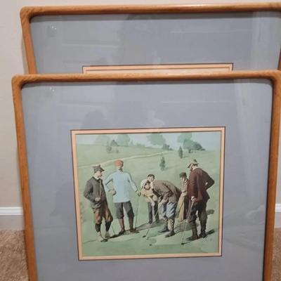 Framed Golf Prints - 2 Pc Vintage 