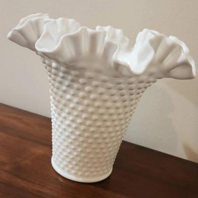 Hobnail Milk White Glass Vase Vintage 