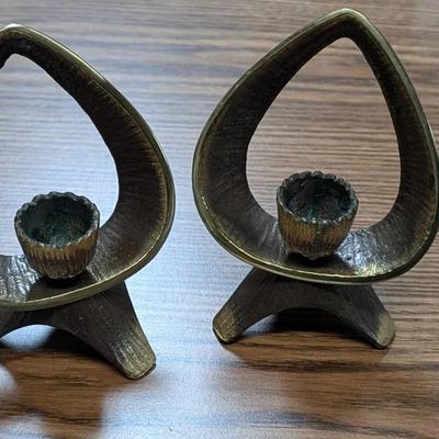 Mid-Century Modern Brass Candlestick Holders- Pair