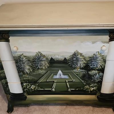 Wooden Dresser with Hand Painting of Palace Courtyard