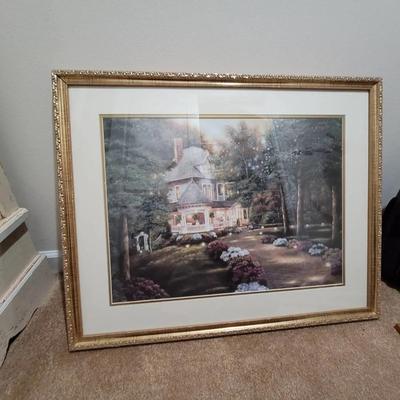 Framed Decor Print of a Lighted Victorian Cottage