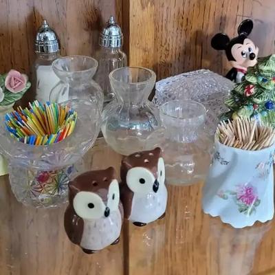 Miniature Kitchen Lot - Toothpick Holders, Salt & Pepper Shakers | Disney, Owls, Vintage Glass 