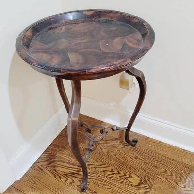Faux Tortoise Shell Top with Metal Base Hall or Accent Table