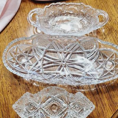 Clear Cut and Pressed Glass Relish Dishes - 3 Pc