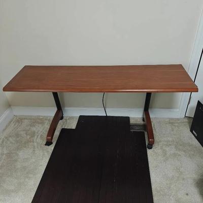 Wooden Rolling Desk with Wooden Computer Mat 