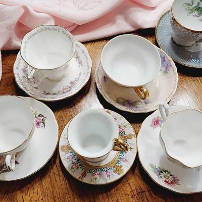 Teacup & Saucer Lot Floral Themes Mixed Brands - 6 Pc 