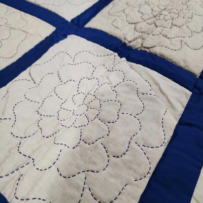 Blue & White Floral Handcrafted Throw Quilt