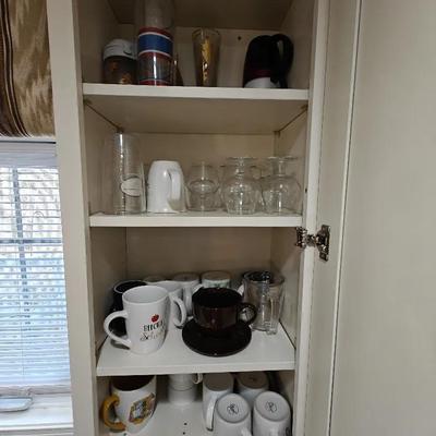 Assorted Cup Lot - Large Assortment of Coffee Cups, Brandy Glasses, Plastic Travel Cups, and More