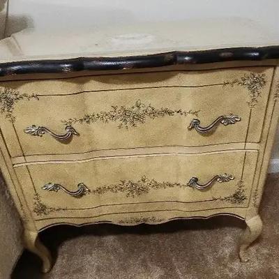 Wooden Nightstand with a Butterfly and Flower Design
