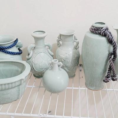 Modern Celadon Vase And Planter Collection 1 Repaired