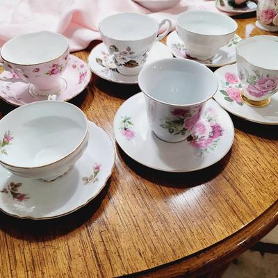 Rose Floral Cabinet Tea Cup Collection Mixed Brands - Royal Rose, Royal Albert, Royal Albert, etc 