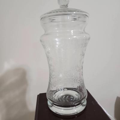 Clear Etched Glass Apothecary Jar