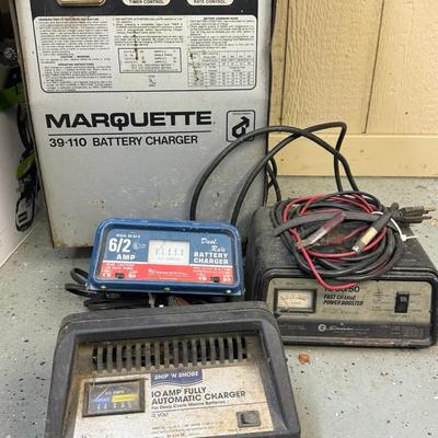 Battery Charger Lot - 4 Chargers Schumacher and Marquette + a Set of Jumper Cables 
