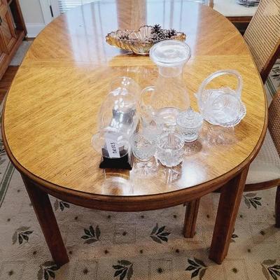 Solid Wood Dining Table and 6 Cane Back Chairs Plus Leaf 