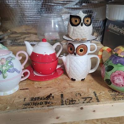 Multiple Decorative Teapots Teacups Floral Figural Owl