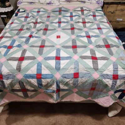 Handcrafted Quilt - Red, Blues, White, Pinks - See Photos