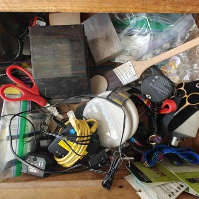 Mixed Contents Garage Lot - Pet Accessories, Furniture Pads, Bates Card File, And More