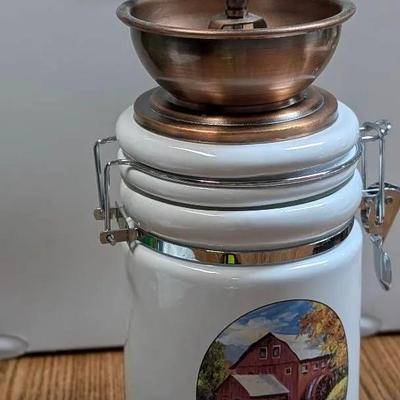 Chestnut Creek Copper Tone Coffee Grinder Hand Mill Canister with a Wooden Spoon