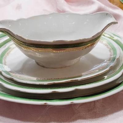 Austrian 3pc Serving Set 2 Platter 1 Gravy Gilt Edge Ceramic