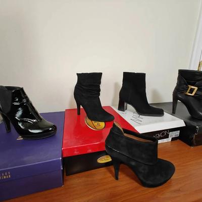 Black Boots With Heel, Sz 7.5 (5 Pr)  Nine West, MRKT, BCBG, Max Azria, Audrey Brooke, & Stuart W