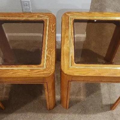 Wooden End Tables With Glass Tops (2 Pc)