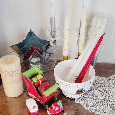 Christmas Decor Lot Candlesticks Candles Salt Pepper More 