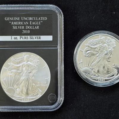 2010 Uncirculated Silver Eagle and 2021 Proof Silver Eagle 2oz