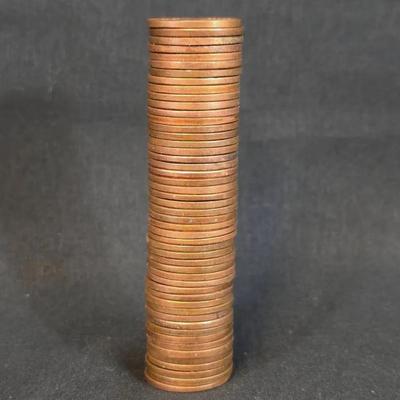 Roll of 50 1940s and 1950s Wheat Cents, All Uncirculated 