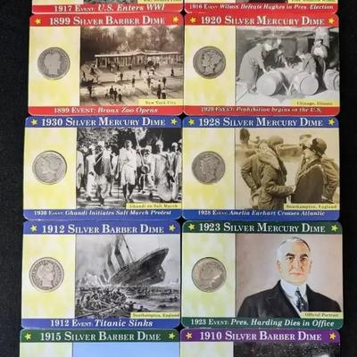 5 Silver Mercury Dimes & 5 Barber Silver Dimes in Holders