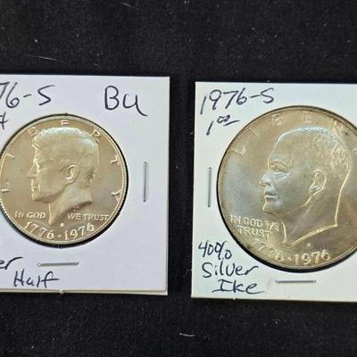 1976-S Silver Kennedy Half and Eisenhower BU/UNC Coins