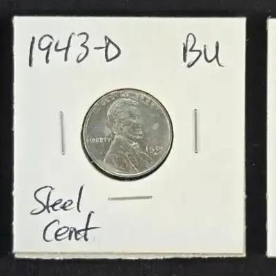 1943-P, D and S 3pc BU Steel Cent Collection, 1943-P Steel Uncirculated Cents