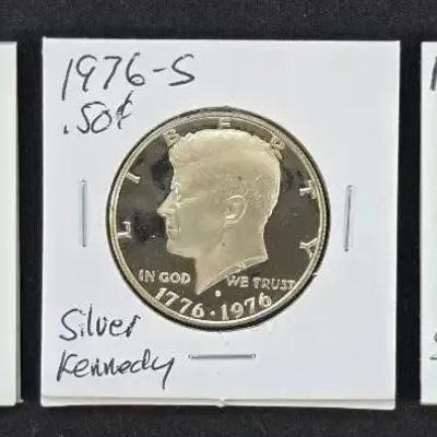 3pc 1976-S Silver Proof Set, Eisenhower Dollar, Kennedy Half and Quarter Proof