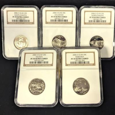 Five NGC PF-70 UCAM 2006-S Statehood Proof Quarters, All Perfect Grade