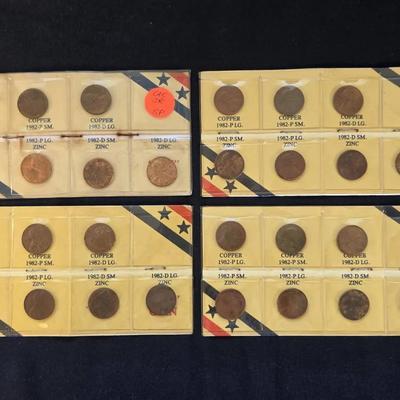 4 1982 Lincoln Cent Uncirculated Sets of 82 Zinc and Copper