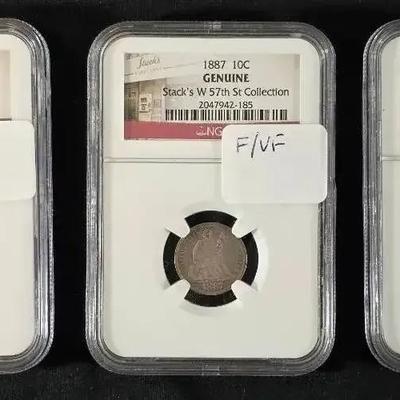 NGC 3 Cent, 10 Cent Seated Dime, Large Cent Stacks Special Label